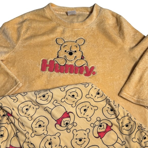 Disney Winnie the Pooh Pajama Set Yellow Sleepwear Womens XL Cozy Fleece - Picture 2 of 5
